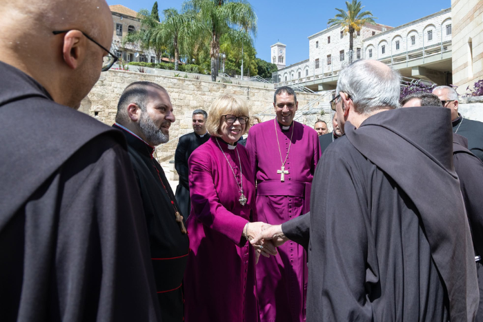 Archbishop Sarah Mullally with the Anglican Archbishop in Jerusalem during a five-day pilgrimage of the Holy Land