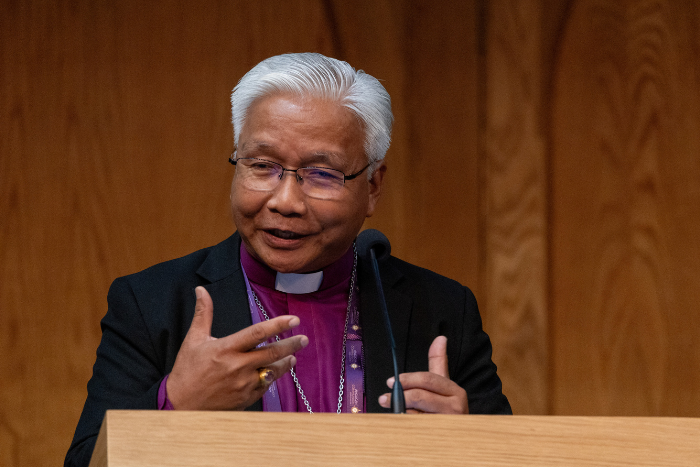The Rt Revd Danald Jute, Chairman of the Anglican Interfaith Commission speaks at the start of the Global Conversations Inter Faith on Day 6 of the nineteenth Anglican Consultative Conference held at the Assembly Buildings Conference Centre.