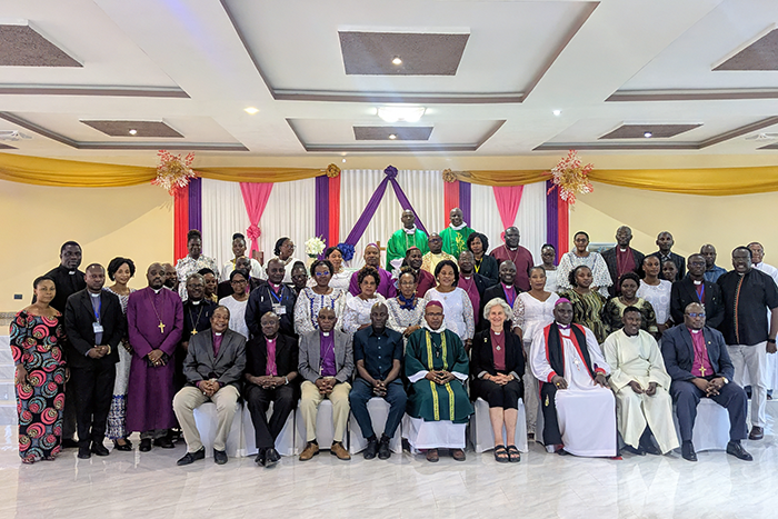 The Most Revd Maimbo Mndolwa, Archbishop of Tanzania, and the Rt Revd Dr Jo Wells, Deputy Secretary General of the Anglican Communion and Bishop for Episcopal Ministry, gather with bishops of the Anglican Church of Tanzania and their spouses during the five-day ‘Putting out into the deep’ retreat in Biharamulo, Tanzania.