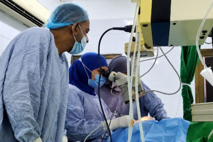 Performing eye surgery at Ras Morbat Eye Clinic, a charitable healthcare facility in Yemen. 